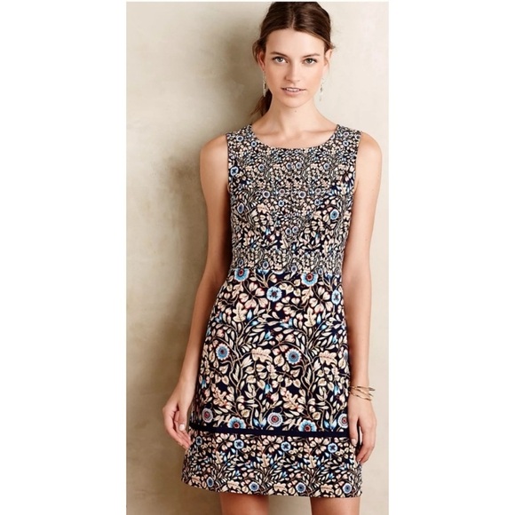ANTHROPOLOGIE MAEVE BRINDLE FLORAL SLEEVELESS FITTED SHEATH DRESS - Picture 1 of 16